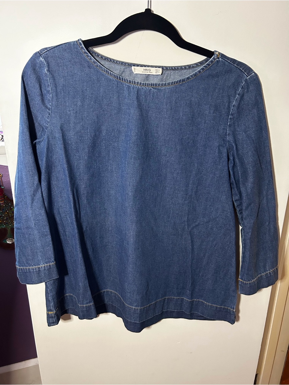 Mango Denim Boatneck Long Sleeve Top